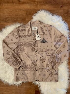 Eleven Paris NWT Oxford Paisley Jacket XXL Snap Front Tan Beige Life is a Joke